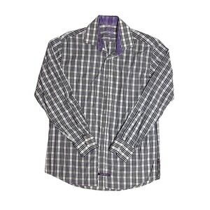 English Laundry Men's Plaid Dress Shirt Purple Lion Crest Size 16 34/35